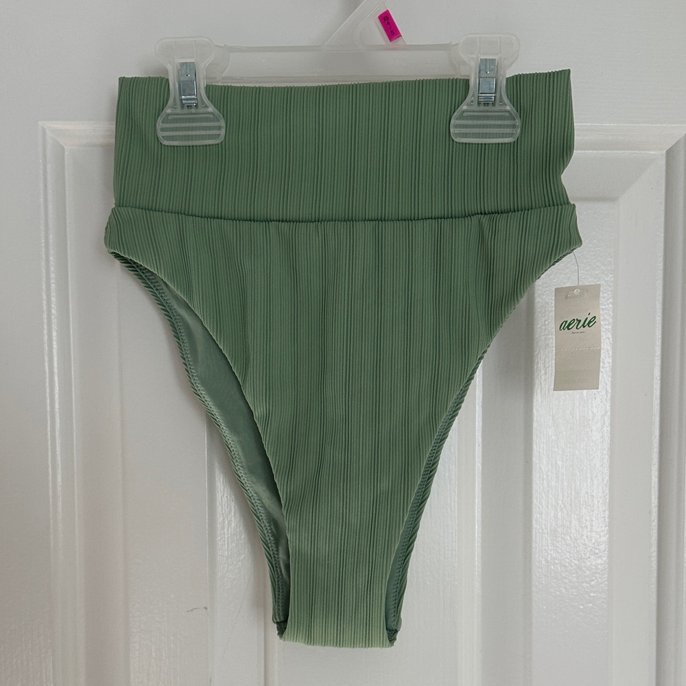 Aerie Ribbed Green High-Waisted Bikini Bottom